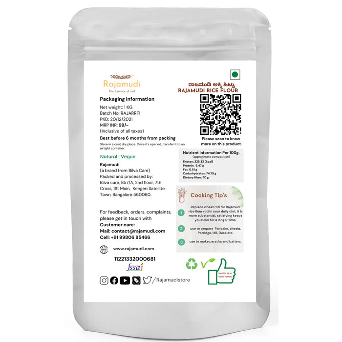 Authentic Rajamudi Rice Flour - Made from organic Rajamudi Rice