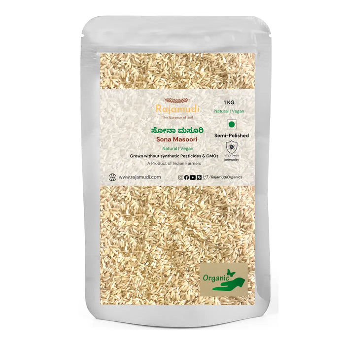 Organic Sona Masoori Rice Semi Polished by Rajamudi Organics