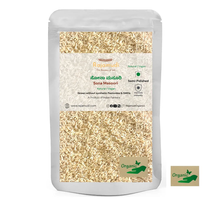 Organic Sona Masoori Rice Semi Polished by Rajamudi Organics