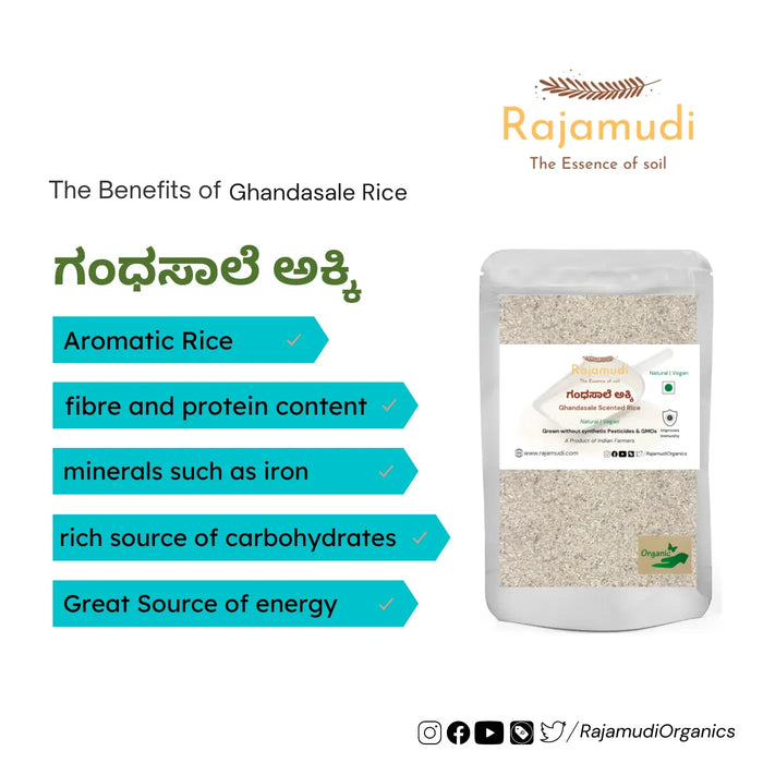 Authentic Organic Ghandhasale Rice | Rajamudi Organics
